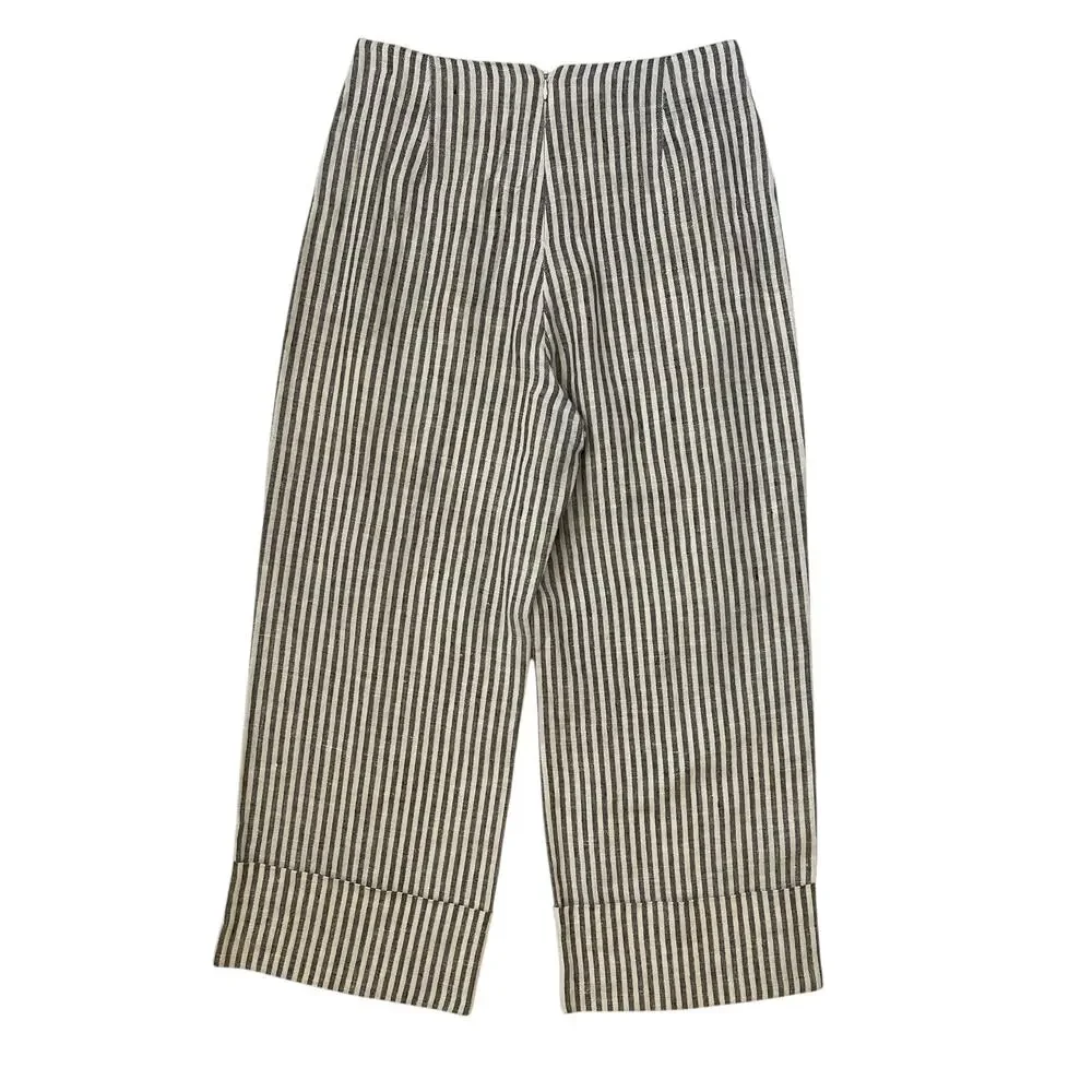 Reformation Striped Cropped Linen Pants - Blue & White - Size 0